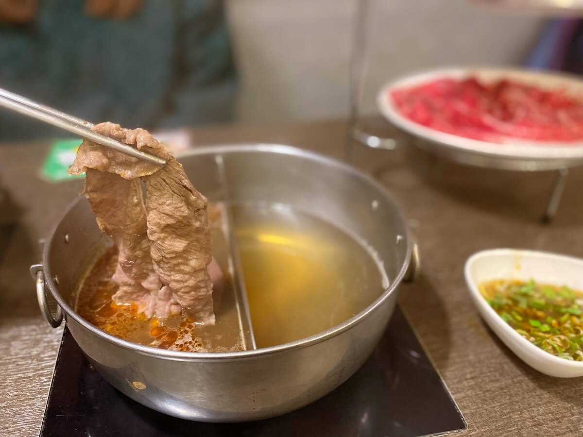 Cooked meat in hot pot