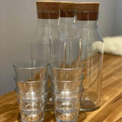 Glass carafe and glasses - For Sale
