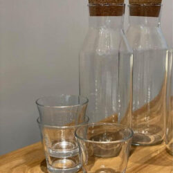 Glass carafe and glasses - For Sale